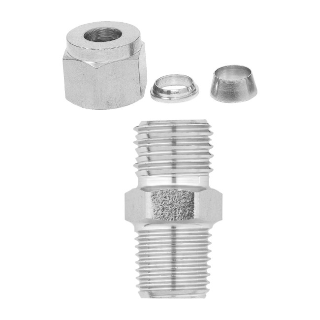 Переходник НР 1/4 под трубку 10 мм. нерж. Переходник НР 1/4 под трубку 10 мм. нерж.