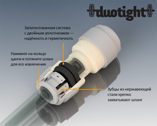 Коннектор быстросъемный Duotight прямой НР 1/2" трубка 3/8" Коннектор быстросъемный Duotight прямой НР 1/2" трубка 3/8"