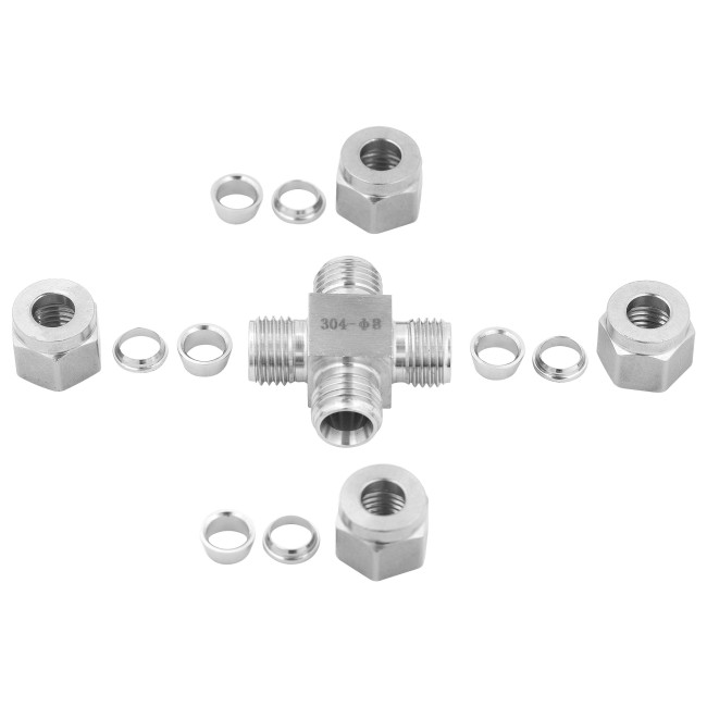 Переходник крест обжимной под трубку 8 мм. нерж. Переходник крест обжимной под трубку 8 мм. нерж.