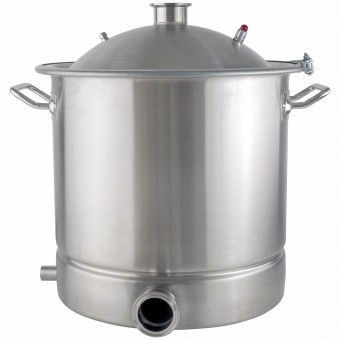 Куб 25 л с зиговкой, отвод ВР 1/2, штуцер Clamp 2,0", тройное дно 32*32 с купол.крышкой  Куб 25 л с зиговкой, отвод ВР 1/2, штуцер Clamp 2,0", тройное дно 32*32 с купол.крышкой