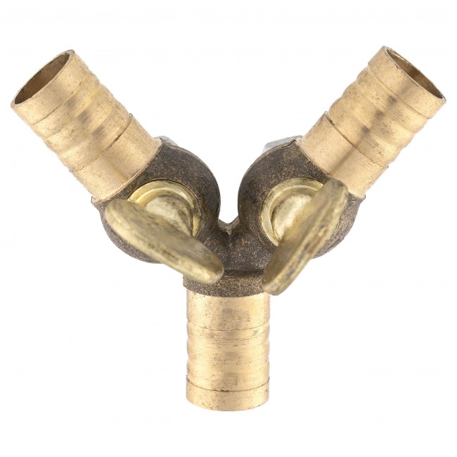 Тройник ёлочка 10-10-10 латунь с кранами
